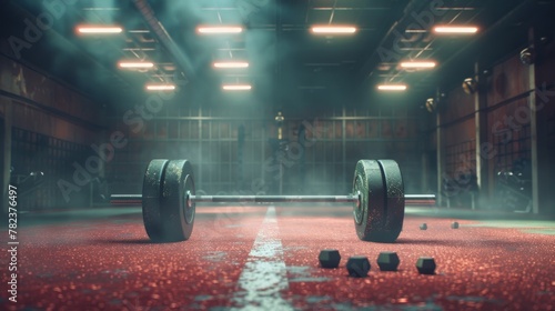 Barbell on a Gym Floor photo