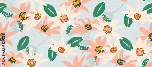 Simple minimalistic summer tropical floral seamless pattern