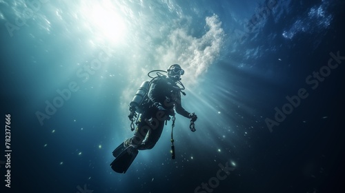 Underwater explorers and tourists diving to explore the marine world's wonders and embark on underwater adventures.
 photo