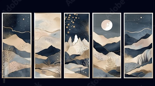 Serene Nocturnal Mountain Landscape Poster Design Generative AI