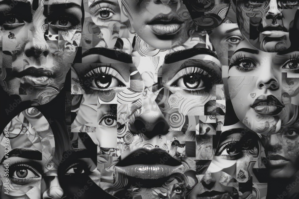 Obraz premium Collage of Abstract Faces and Shapes Generative AI