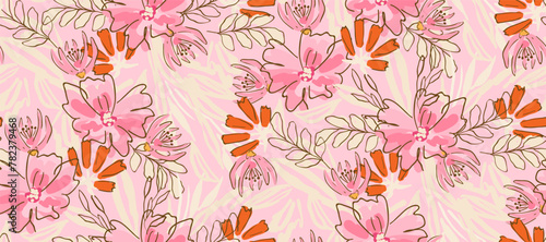 Cute feminine   seamless pattern with wildflowers.