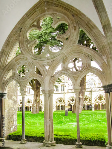 Salisbury Cathedral. View of cloisters and courtyard