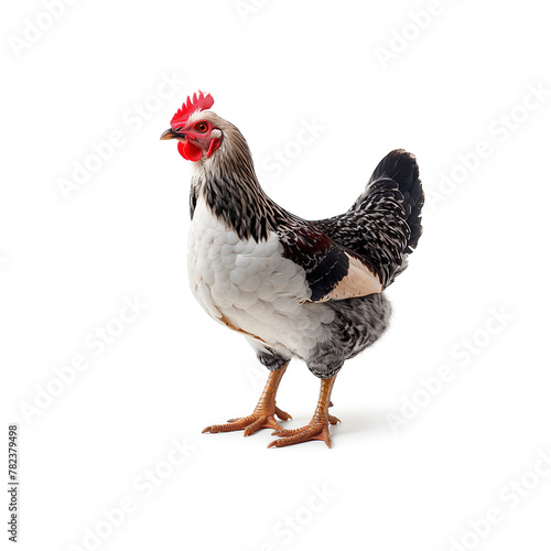 Black and White Chicken With Red Comb. Generative AI © jul_photolover