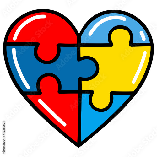 Autism Puzzle Colorful Heart Shape Pieces Vector Illustration Art Doodle