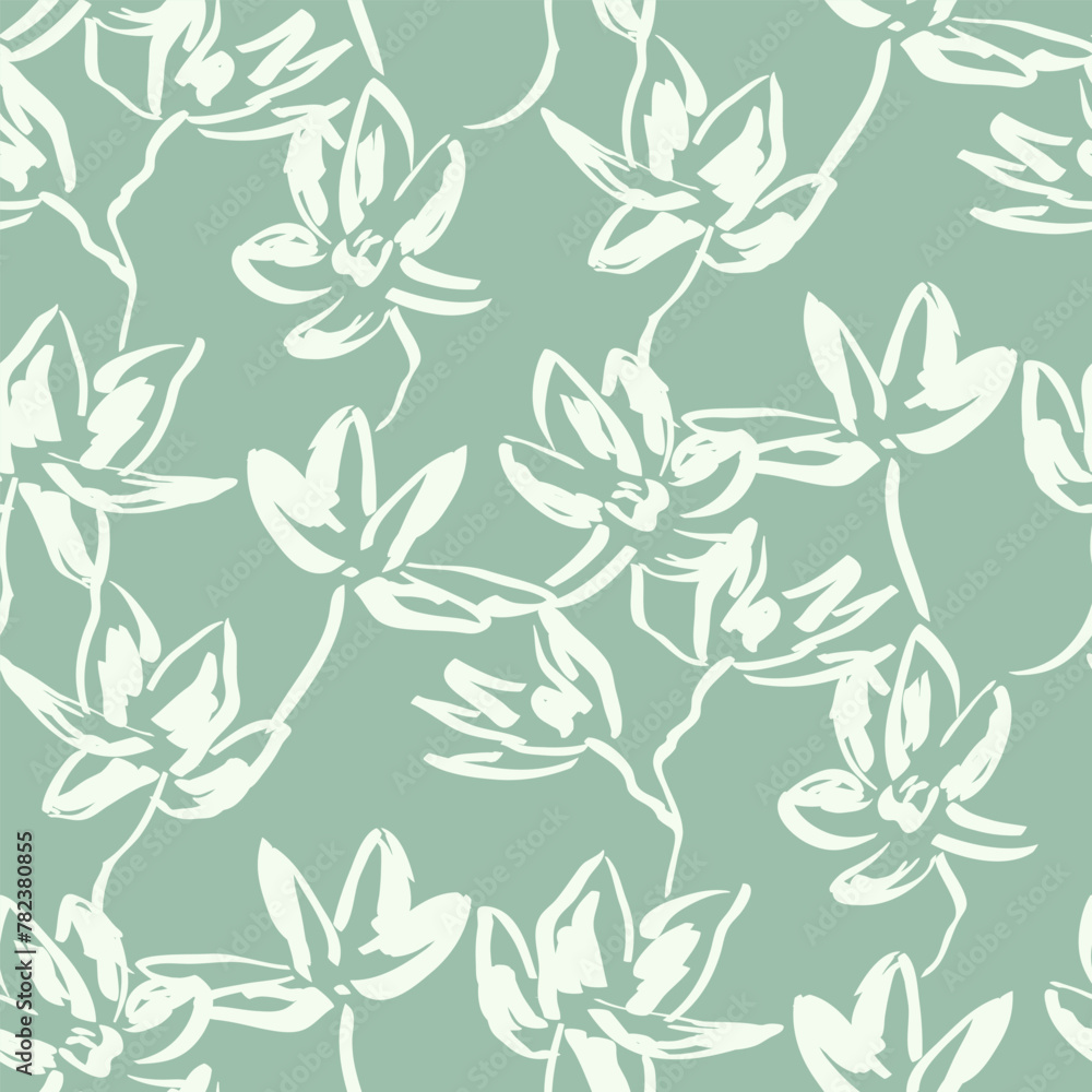 Fototapeta premium Simple monochrome seamless pattern with flowers silhouette.