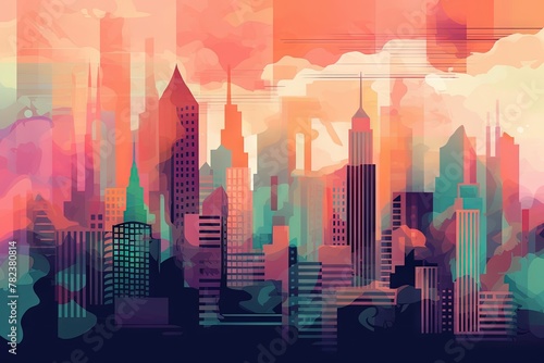 Vibrant Retro Abstract Cityscape Inspired by New York Generative AI