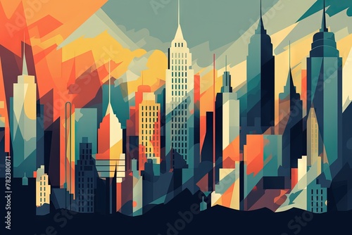 Vibrant Abstract City Landscape Inspired by New York Generative AI
