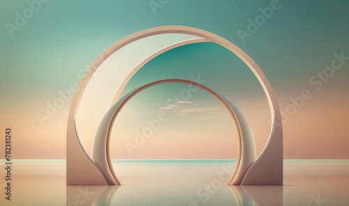 Tranquil Nordic Seascape with Mirrored Arch Generative AI © AlexandraRooss