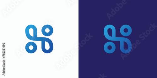 Vector logo design of a curved line with the initials of the letter H in the shape of a person in a modern, simple, clean and abstract style.