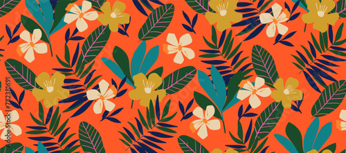 Simple minimalistic summer tropical floral seamless pattern