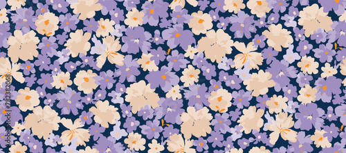 Cute feminine   seamless pattern with wildflowers.