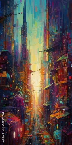 Captivating Cyberpunk City Landscape - Neo-Impressionist Style Artwork Generative AI