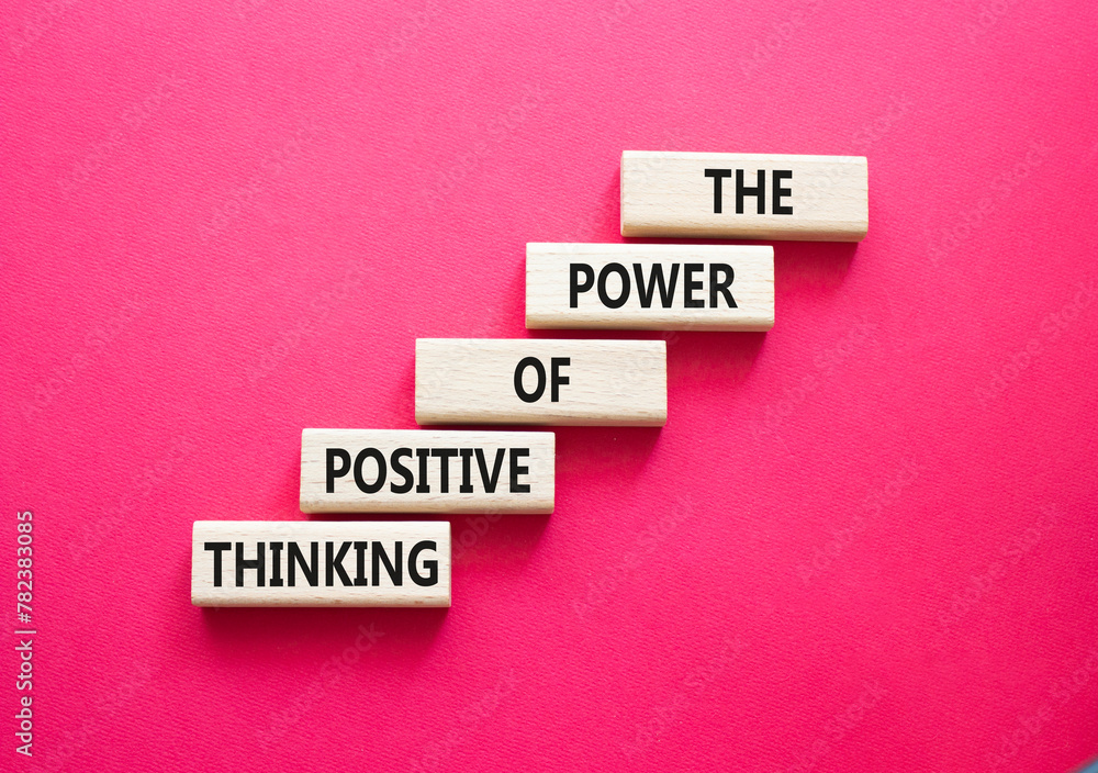 Obraz premium Positive Thinking symbol. Wooden blocks with words The Power of Positive Thinking. Beautiful red background. Positive Thinking concept. Copy space.