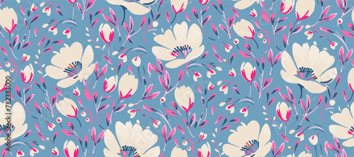 Cute feminine   seamless pattern with wildflowers.