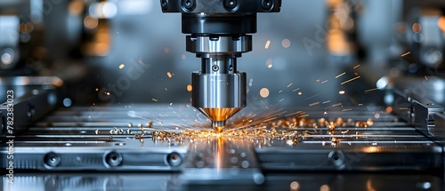 Precision in Progress: CNC Milling Sparks Fly in High-Tech Manufacturing. Concept High-Tech Manufacturing, CNC Milling, Precision Engineering, Sparks Flying, Cutting-Edge Technology