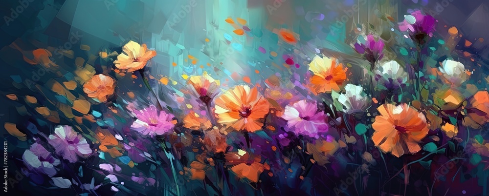 Vibrant Digital Flower Painting Generative AI