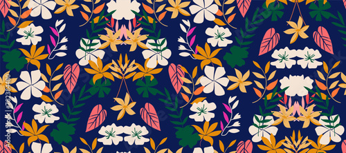 Simple minimalistic summer tropical floral seamless pattern