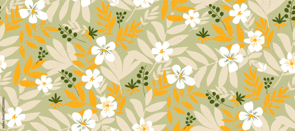 Obraz premium Simple minimalistic summer tropical floral seamless pattern