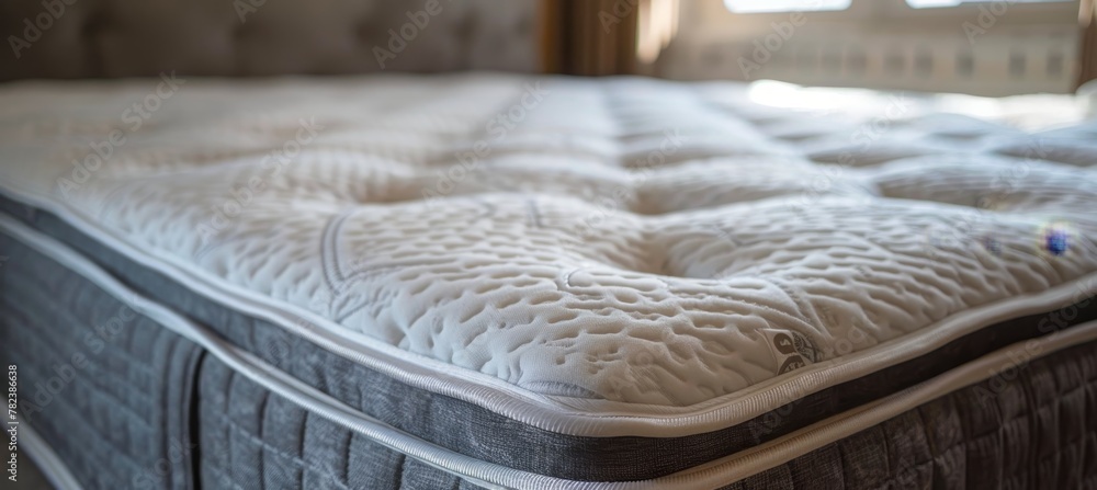 Detailed view of the white mattress protector on the bed for enhanced search relevance