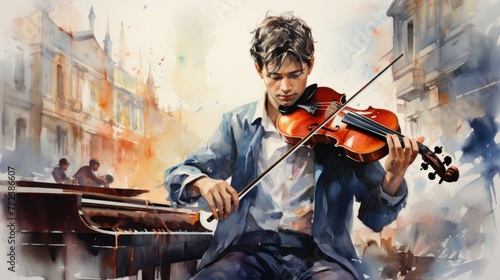 Student Joining School Orchestra in Watercolor Generative AI