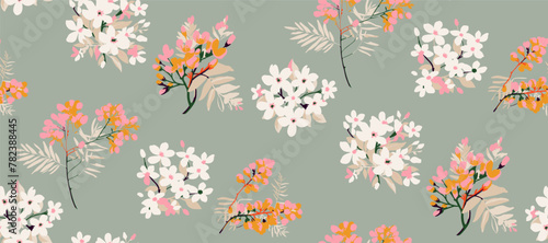 Cute feminine   seamless pattern with wildflowers.