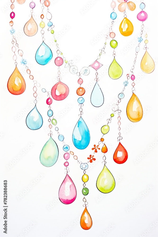 Beaded Necklace, Beaded necklace, cascade of colors, texture, cartoon drawing, water color style. Beaded Necklace, Beaded necklace, cascade of colors, texture, cartoon drawing, water color style.