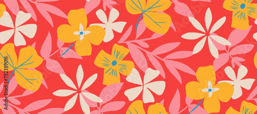 Simple minimalistic summer tropical floral seamless pattern © taisiyakozorez