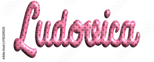 Ludovica - pink color with dots, fabric style -name - three-dimensional effect tubular writing - Vector graphics - Word for greetings, banners, card, prints, cricut, silhouette, sublimation