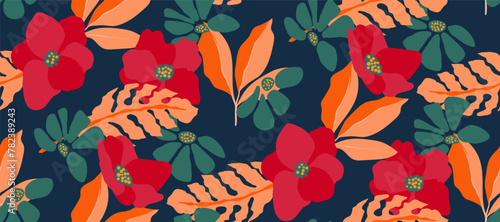 Simple minimalistic summer tropical floral seamless pattern