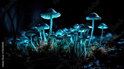 Glowing Psychedelic Mushrooms in the Dark Generative AI