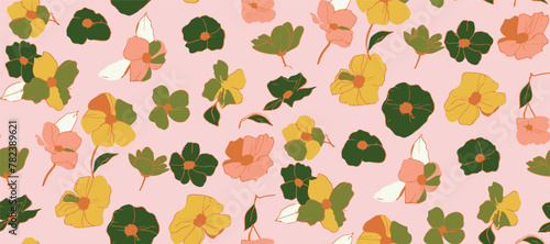 Cute feminine   seamless pattern with wildflowers.