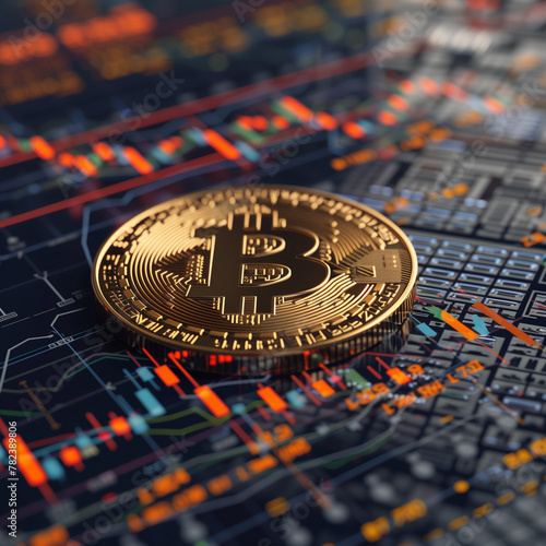 bitcoin on a background of trading charts