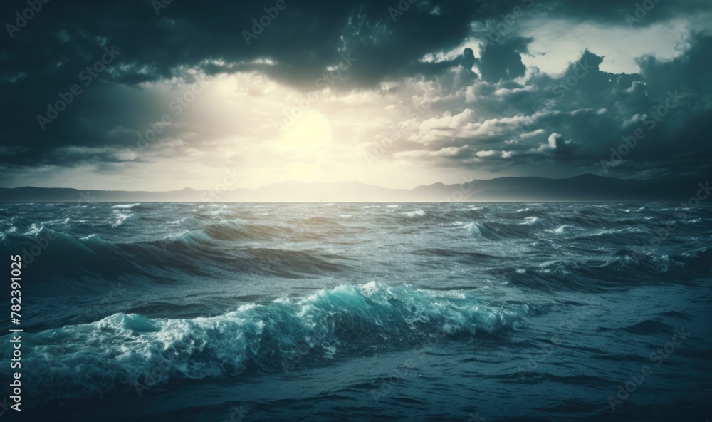 Fototapeta premium Serene Oceanic Dreamscape with Ethereal Clouds Generative AI