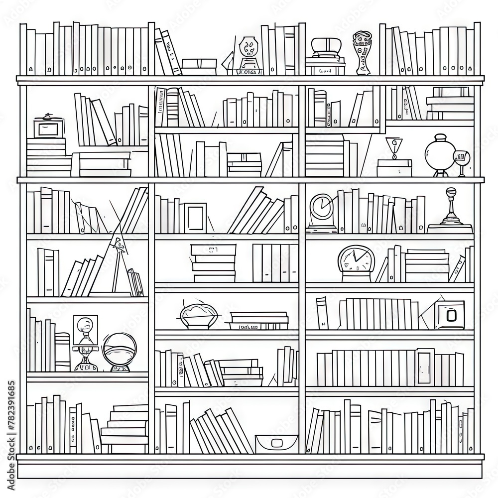 Minimalist Continuous Line Bookstore Library Illustration Generative AI