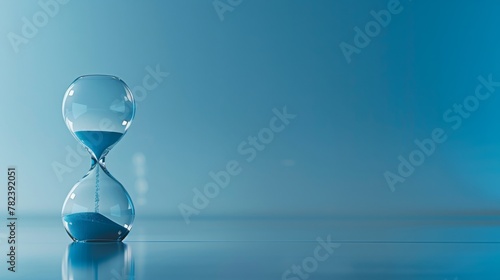 An hourglass near retirement, representing life's impact over time, set against an abstract Electric Blue Lemonade and Aquamarine background, minimalistic with negative space focus.