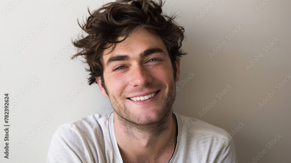 Fototapeta premium Joyful Young Man with a Natural Smile and Messy Hair - Casual and Relaxed