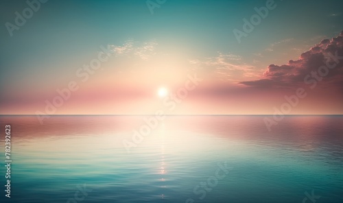 Serene Sunset Seascape with Ethereal Dreaminess Generative AI photo