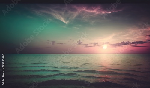 Serene Sunset Seascape with Ethereal Dreamlike Hues Generative AI