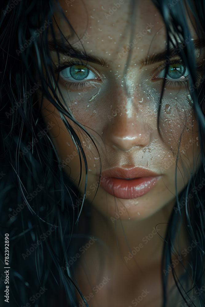 Beautiful black hair european woman with blue eyes portrait Beautiful black hair european woman with blue eyes portrait