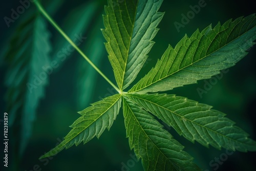 Vibrant Cannabis Leaf Against Green Backdrop Generative AI