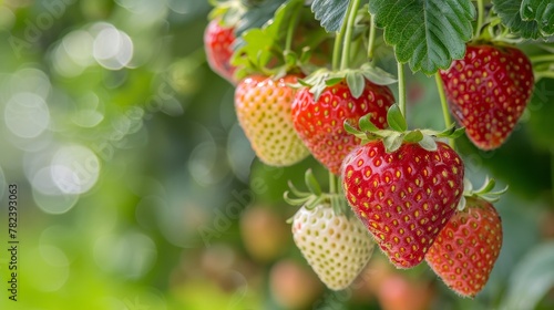 Ripe strawberries flourishing in a greenhouse  mature and ready for picking in optimal conditions