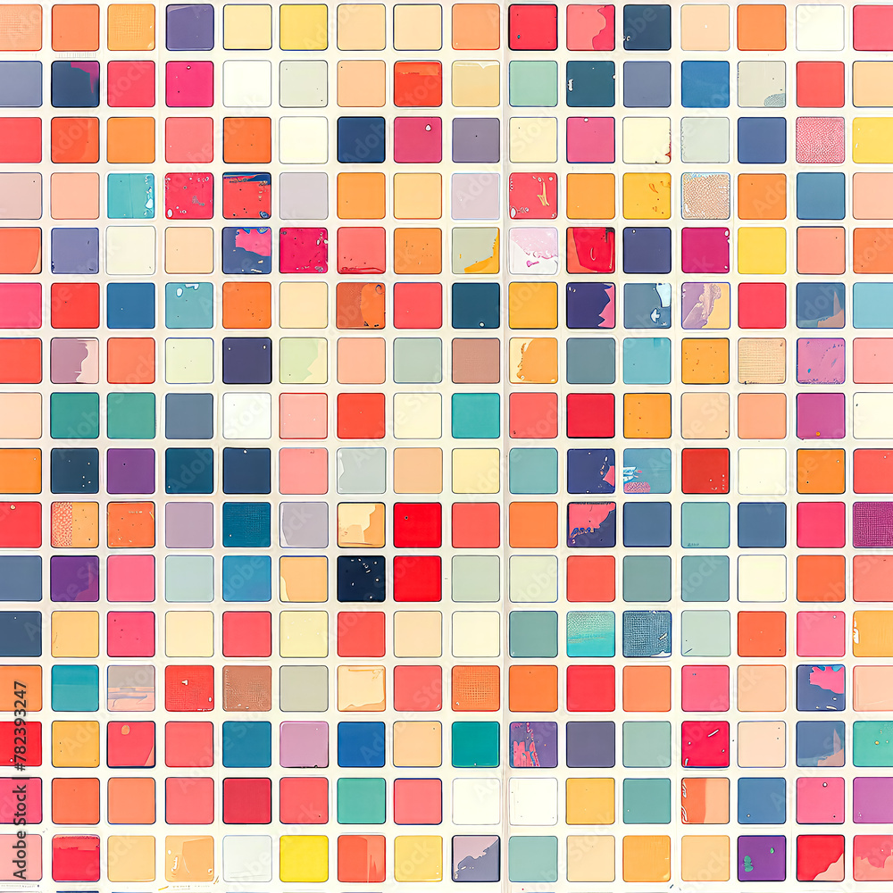 A colorful mosaic of squares with a white background. The colors are bright and vibrant, creating a cheerful and lively atmosphere. The pattern is made up of various shades of red, blue, green A colorful mosaic of squares with a white background. The colors are bright and vibrant, creating a cheerful and lively atmosphere. The pattern is made up of various shades of red, blue, green