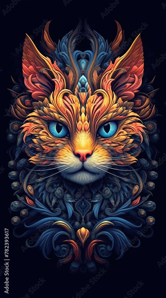 Whimsical Cat Collage on Dark Background Generative AI