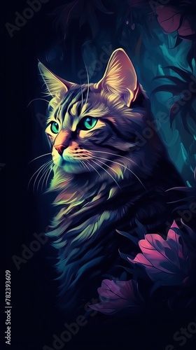Collage-Inspired Feline Artwork on Dark Background Generative AI