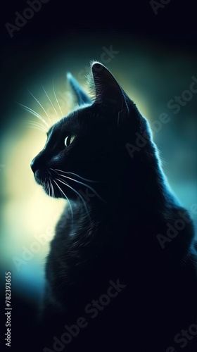 Captivating Cat Silhouette on Dark Background Generative AI © AlexandraRooss