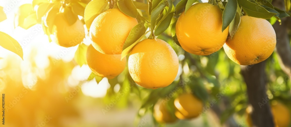 Oranges hanging tree sun