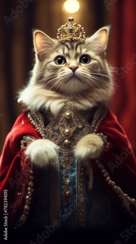 Adorable Kitten Monarch on Stage in Princess Regalia Generative AI © AlexandraRooss