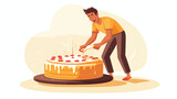 Cake preparation fifth step cartoon illustration. P