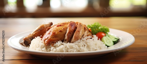Plate of rice and chicken w...